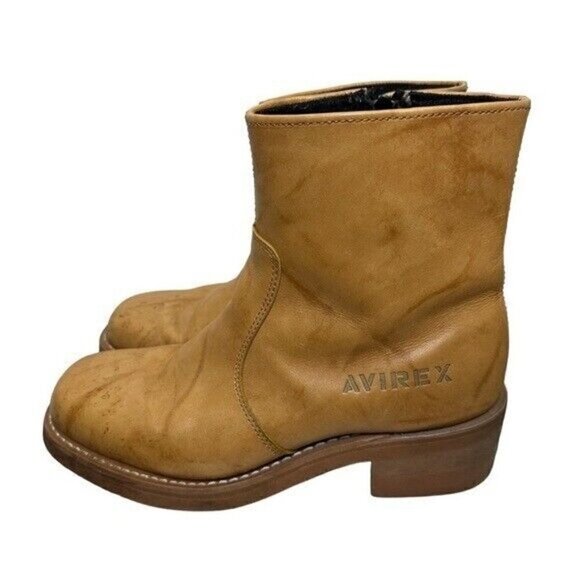 Vintage Avirex 70s Tan Square Toes Leather Chunky Ankle Boots Size 8.5 - Picture 3 of 10